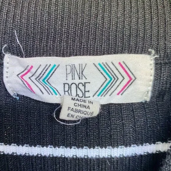 Black w White Stripes Stretchy Mock Turtleneck Sweater - Picture 2 of 6